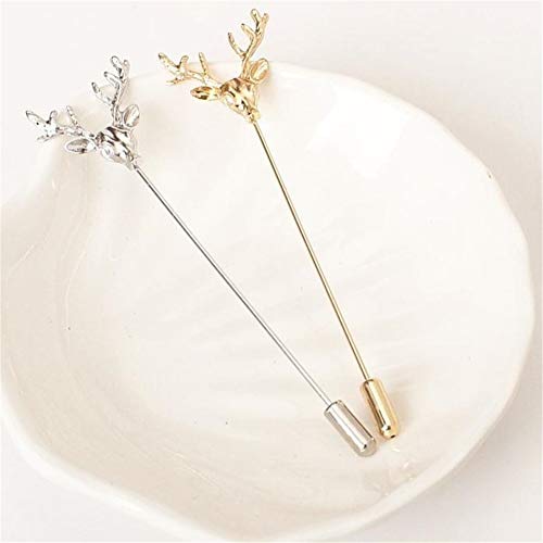 Christmas Gift Jewelry Deer Head Elk Brooch Pins Gold Silver Plated Long Pins With Cute Animal Antlers Brooch Jewelry For Women Men (Silver) #TOP2