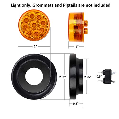 Partsam 20Pcs 2" Inch Round Trailer Led Side Marker and Clearance Lights Amber 9 Diodes with Reflectors+10pcs Marker/Clearance Light 2 Prong Pigtails & Rubber Grommets
