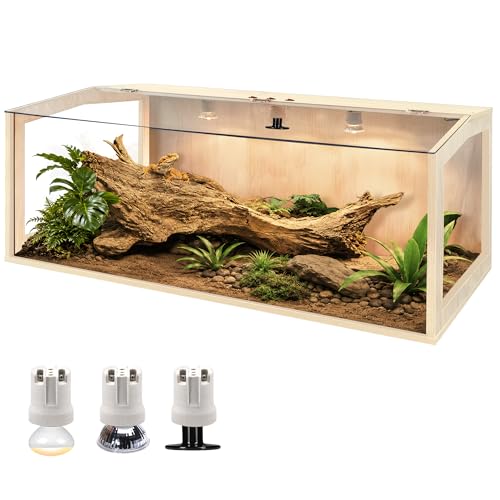 Image of PROLEE Bearded Dragon Tank, Lizard Tank with Clear Tempered Glass, Anti-Scratch Reptile Enclosure, Reptile Tank Built-in Light Fixtures with Switch (48X20X20inch,80 Gallons)