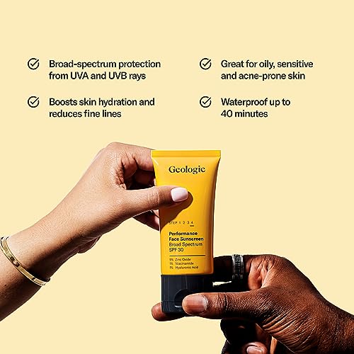 Geologie Broad-Spectrum Face Sunscreen SPF30 Moisturizer | Invisible, Ultra Light, Reef-Safe Daily Face Suncreen with Hyaluronic Acid and Niacinamide | 75ML | 100 Day Supply