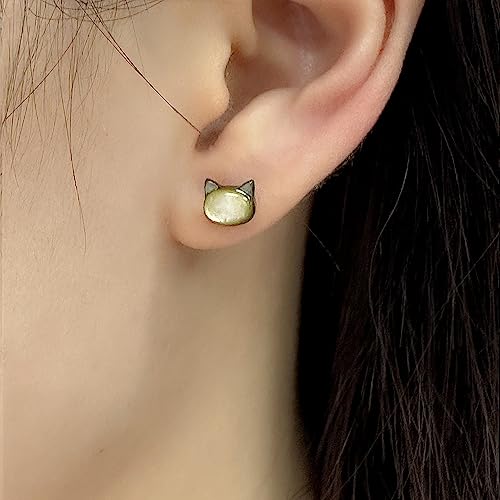 Dainty Shell Pearl Cat Stud Earrings for Women Girls 925 Sterling Silver Hypoallergenic Nickel Free Tiny Small Kitten Animal Studs Cartilage Tragus Post Cute Birthday Halloween Christmas Jewelry Gifts2