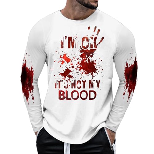 Men's T-Shirt Long Sleeve Slim Fashionable Casual Male Winter Fashion Printed Crew Neck Long Sleeve T-Shirt Retro Full Print Tops Cotton Linen T-Shirt Men's Plain, White, M