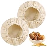 2 Stück Leinentuch Brot, 25cm Bäckerleinen Teigtuch, Teigtuch Strudeltuch Gärtuch Backen mit Gummibund, Abdeckhauben für Gärkörbchen Wiederverwendbar, Brot Backen Zubehör