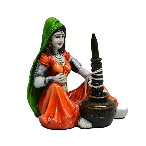 Figura decorativa Dama Rajasthani con Makhan Handi miniatura 3