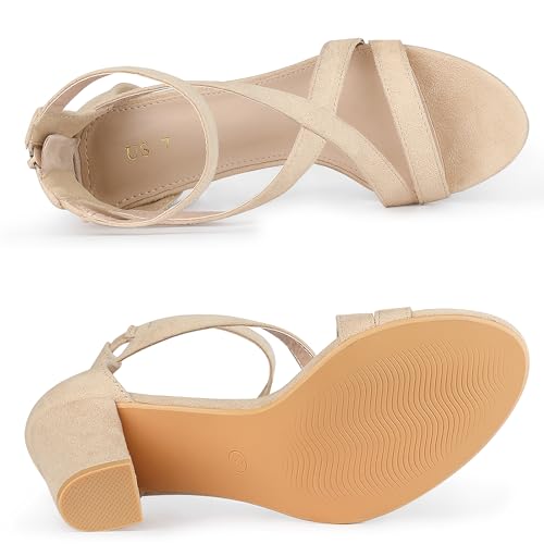 Allegra K Allegra K Women's Crisscross Ankle Strap Chunky Heel Beige Sandals 8.5 M US