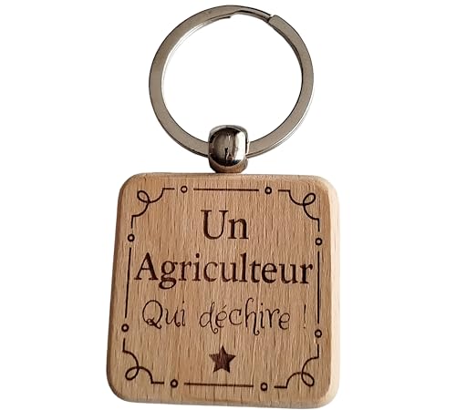 Porte-Clés en Bois Gravé Personnalisé - Idée Cadeau pour un Agriculteur Unique pour Collègue de Travail, Ami, Famille - Porte Clé Agriculteur Idéal pour Cadeau de Noël, Anniversaire