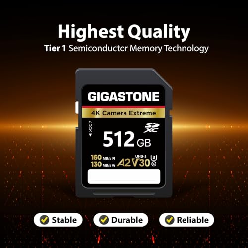 Image of 【5-Years Data Recovery】 GIGASTONE 512GB SD Card, 4K Camera Extreme, Speed Up to 160MB /s, UHS-I A2 V30 U3 C10 SDXC Memory Card High Speed, Compatible with Kodak Olympus Digital Camera