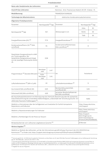 AEG 9000 Wärmepumpentrockner 8 kg