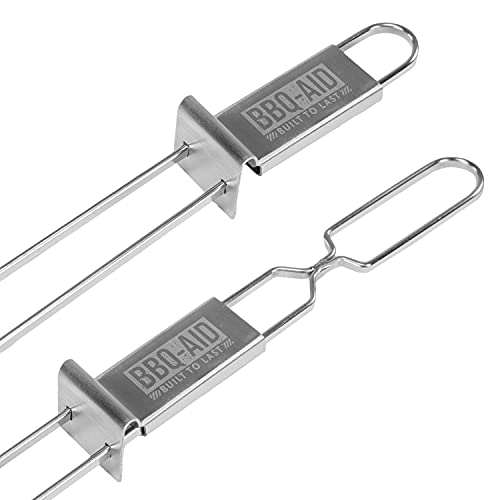 BBQ-Aid Premium Barbecue Skewers Quick Release - Double Pronged, Quick Release Stainless Steel - Shish Kabob, Shrimp, Meat Chicken, Veggies & More (6 Pack)