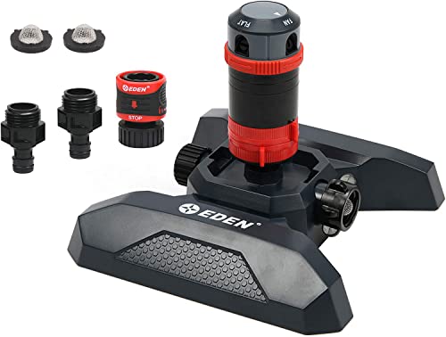 Eden 96123 4-Pattern Adjustable Mobile Rotary Gear Drive Sprinkler W/Quick Connect Starter Set, 360 Degree Coverage #TOP14