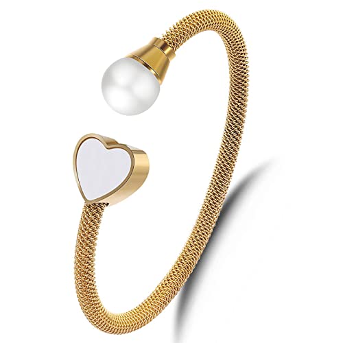 Bijoux coquille coeur charme : Bracelet femme tendance et manchette fille ouverte