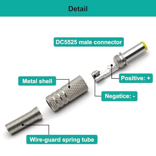 Conector de alimentación DC 5.5x2.5 mm metálico macho y hembra miniatura 2