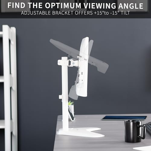 Image of VIVO Single Monitor Desk Stand, Holds Screens up to 32 inch Regular and 38 inch Ultrawide, Freestanding VESA Steel Mount Base, Adjustable Height, Tilt, Swivel, Rotation, White, STAND-V001HW