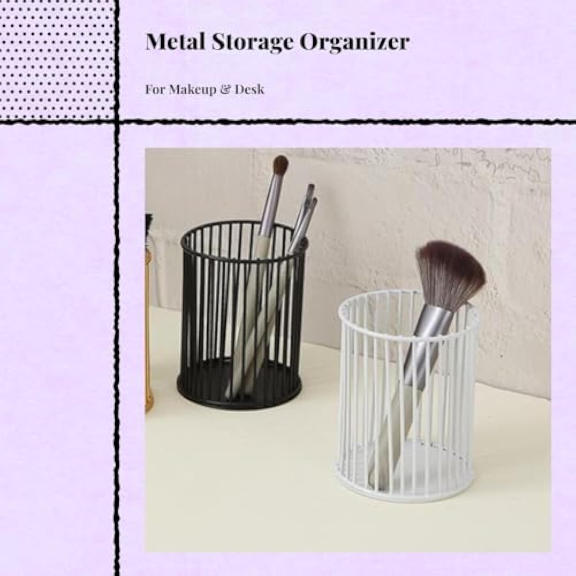 Metal Round Makeup Brush Holder Black Alabaster Organizer