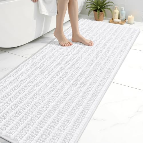 Image of Arotive Luxury Bathroom Ruuner Rugs 70x24, Extra Soft Thick Absorbent Shaggy Chenille Bath Rugs, Machine Wash Dry, Bath Mats for Bathroom Floor, Tub and Shower, Home Decor Accessories, White