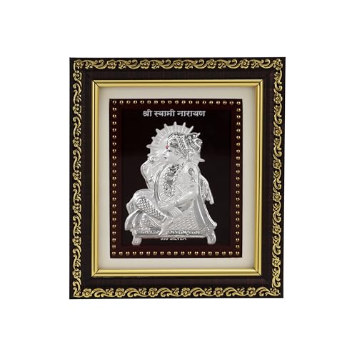 Image of 999Pure Silver Swaminarayan Frame for Home & Office | Premium Silver | Frame for PoojaRoom & Wall Decor | Wedding & Festival Gifts | Certificate Included | Tabletop Size 5.5x5 inch