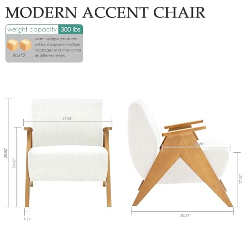 Sillón tapizado chenille Beige estructura madera miniatura 2