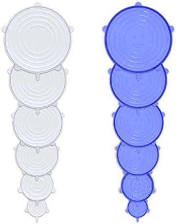 kwmobile Reusable Silicone Stretch Lids - Set of 12 Food Covers in 6 Sizes for Bowls, Cups, Pots, Containers, Jars - Transparent/Blue