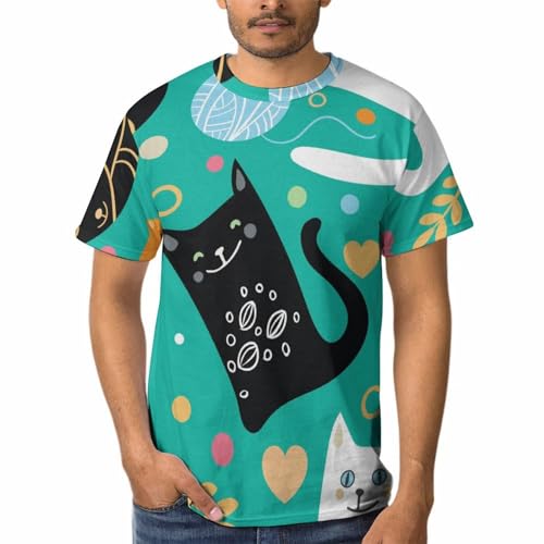 T-Shirt Chaton Noir Vert Homme à Col Rond et Manches Courtes