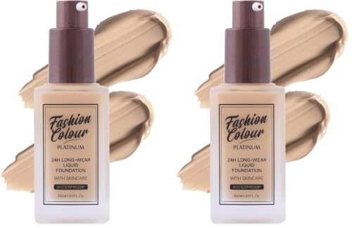 Image of Fashion Colour Platinum 24H Long-Wear Liquid Foundation With Skincare | Professional Use | Waterproof Formula | Silky Texture | Foundation for Women Dry Skin | (NUDE, 30g) (Pack of 2)