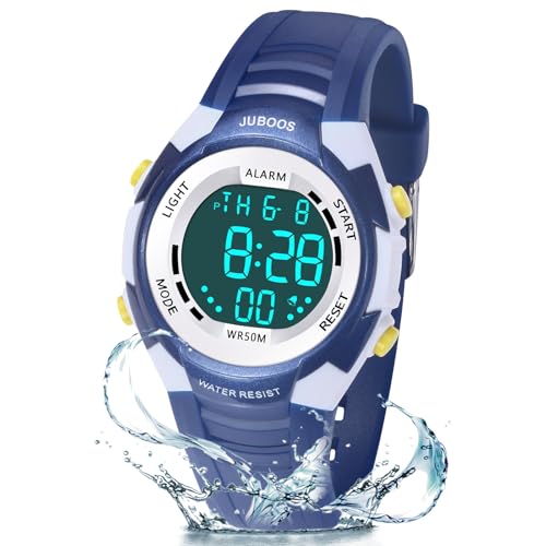 Juboos Reloj Digital para Niños Niña,Luz Intermitente LED de 7 Colores Reloj de Pulsera Niña Multifunción con Pantalla Impermeable para.Reloj Deportivo Digital para niños,3 a 15 (Azul)
