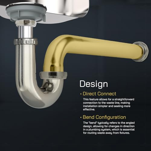 Flexcraft 22112 Direct Connect Waste Bend for Tubular Drain Applications 1-1/2 in. x 12 in, 22GA Brass