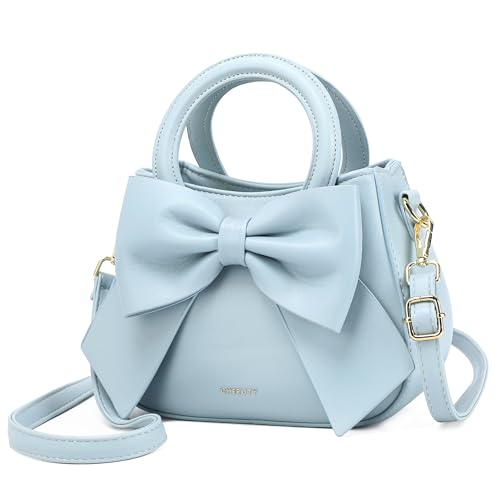 Small Purses for Women Crossbody Bag, Vegan Leather Crossbody Purses and Handbags with Top Carry Handle and Cute Bow Knot(Blue)