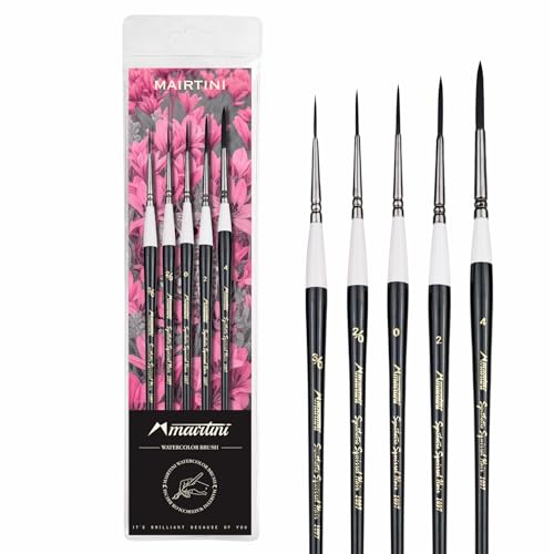Mairtini Professional Grade 1097 Series Watercolor Brushes Set 5pcs Detail Paint Miniature Brushes for Fine Detailing & Art Painting by M MAIRTINI - Used condition - US$10.80