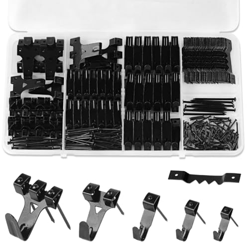 Image of MAKABEE 330PCS Picture Hangers Kit, Wall Hangers with Hooks, Sawtooth and Hardware Nails, Picture Hooks for Frame, Painting, Artwork, Photo, Wall Mounting (Black)