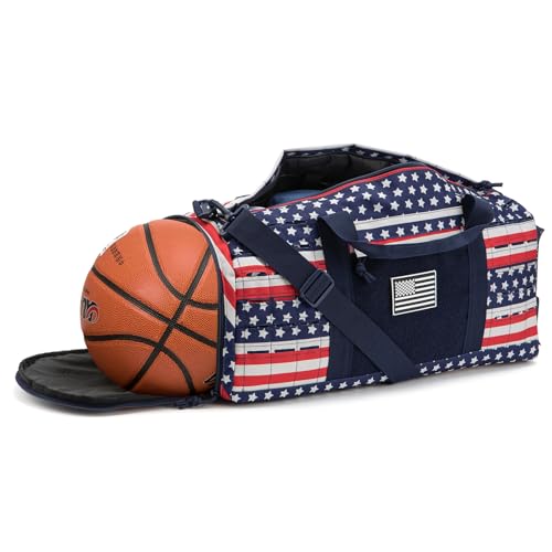 QT&QY 40L Military Tactical Duffel Bag For Men Sport Gym Bag Fitness Tote Travel Duffel Bags Training Workout Bag With Shoe Compartment Basketball Football Weekender Bag patriot Star Spangled - Image 6