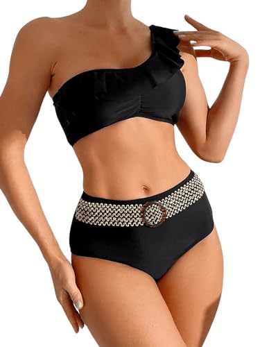Maillot de bain 2 pièces gainant à taille haute noir pour femme S