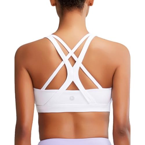 RUNNING GIRL Sports Bra for Women, Medium-High Support Criss-Cross Back Strappy Padded Sports Bras Supportive Workout Tops Small A-white