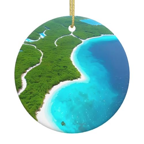 An Island in The Ocean - Adornos de cerámica impresos para árbol de Navidad, decoración navideña, colgante único para fiesta de Navidad