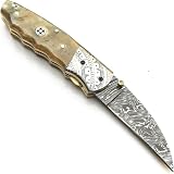 PAL 2000 KNIVES Coltello tascabile pieghevole artigianale in acciaio di Damasco con fodero 9122