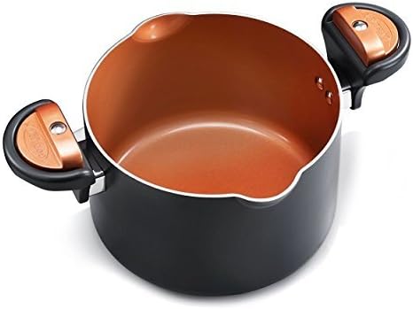 Gotham Steel Pasta Pot with Patented Built in Strainer with Twist N’ Lock Handles, Nonstick Ti-Cerama Copper Coating by Chef Daniel Green, 4 Quart