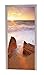 A.Monamour Stickers Muraux Océan Mer Vagues Rocher Pierres Plage De Sable Côte De Coucher du Soleil Nature Paysage Fond Vinyle Chambre Porte Stickers Papier Peint Peintures Murales Porte Autocollants