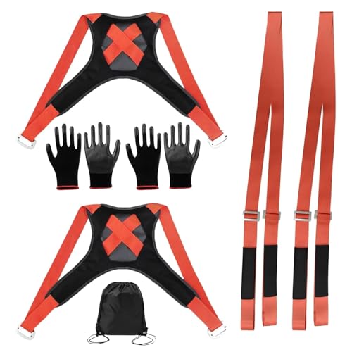 Kottwca Draagriemen voor 2 personen, kit voor de verhuizing van meubels en apparaten, draagvermogen 400 kg, draagriem voor meubels, verhuishulp met antislip handschoenen, eenvoudig heffen, dragen