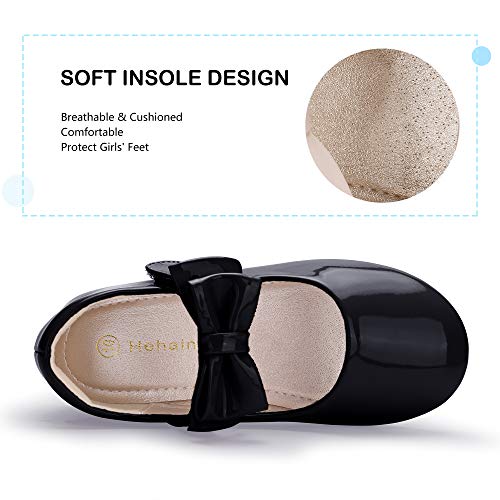 Hehainom Toddler/Little Girls Alisa Mary Jane Dress Shoes Flower Girl Ballet Flats with Bow for Party School (Black Patent, 5 M US Toddler)3