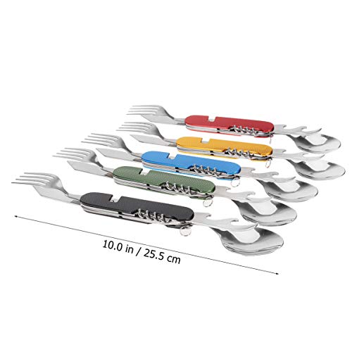 4 peças de utensílios de acampamento 3 em 1 de aço inoxidável para garfo, faca portátil para uso ao