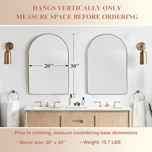 ANDY STAR Arched Mirror, 20 x 30 Inch Gold Bathroom Mirror in Stainless Steel Metal Frame, Arch Top Rounded Corner 1 Inch Deep Set Design Wall Mount Hangs Vertical - Image 3
