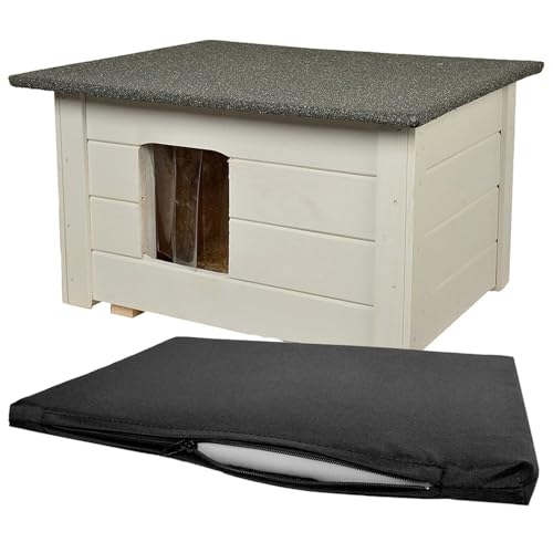 Isolierte Hundehütte und Katzenhütte, aus 40 mm dickem Holz gefertigt | Solide Konstruktion für den Außen- und Innenbereich (Weiß, Eingang auf der rechten Seite)