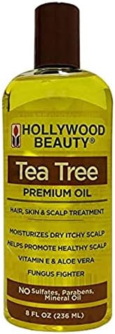 Hollywood Beauty Tea Tree Oil, 8oz Bottle, Hair, Skin & Scalp treatment, Moisturizes dry, itchy scalp, Hair Hot Oil Treatment, Vitamin E & Aloe and a Fungus Fighter
