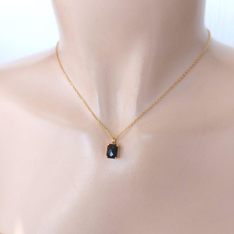 Pendentif rectangulaire onyx noir et collier en argent 925 LKBEADS