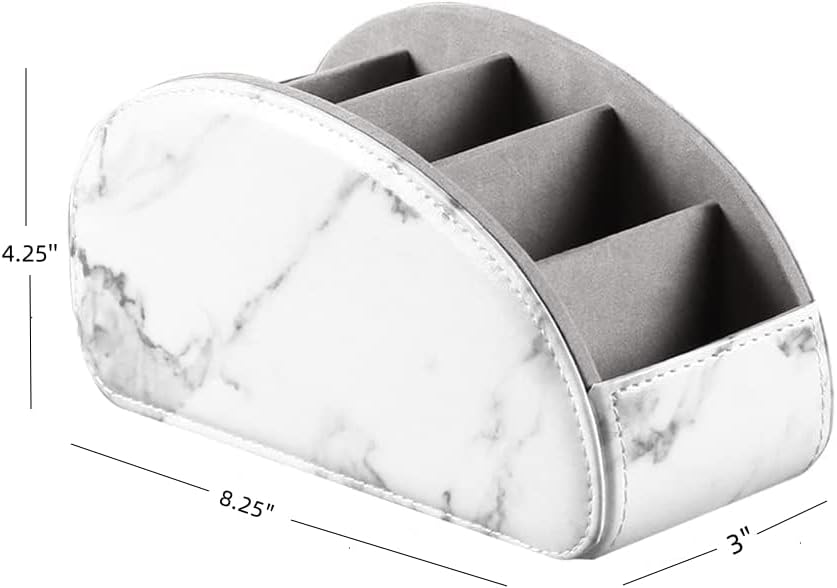 Arnice PU Leather Remote Holder, Arc Shape Caddy Desktop Organizer with 5 Spaces for TV, DVD Remotes, Media Controllers, Pen, Pencil, Office Supplies (White) image 2 of 7 B09WZT4GL6