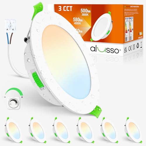 ALUSSO LED Einbaustrahler Ultra Flach 7W 230V, Dimmbar LED Deckenspots 580lm 30mm Einbautiefe, Warmweiß 3000K Neutralweiß 4000K Kaltweiß 6500K Einbauleuchten IP44 für Badezimmer Wohnzimmer, 6er Set ALUSSO LED Einbaustrahler Ultra Flach 7W 230V, Dimmbar LED Deckenspots 580lm 30mm Einbautiefe, Warmweiß 3000K Neutralweiß 4000K Kaltweiß 6500K Einbauleuchten IP44 für Badezimmer Wohnzimmer, 6er Set