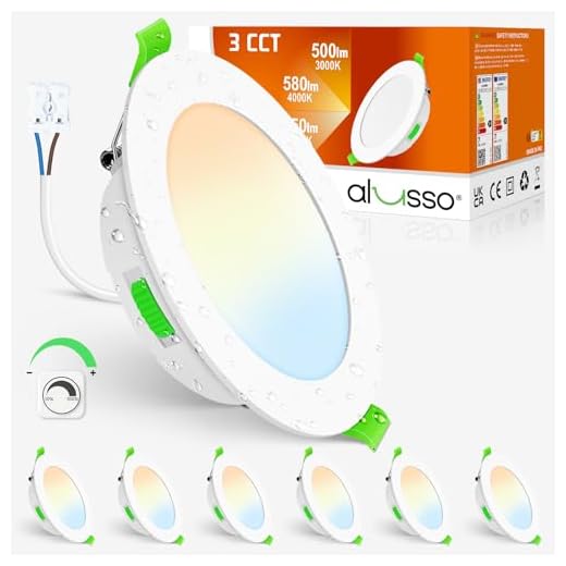 ALUSSO LED Einbaustrahler Ultra Flach 7W 230V, Dimmbar LED Deckenspots 580lm 30mm Einbautiefe, Warmweiß 3000K Neutralweiß 4000K Kaltweiß 6500K Einbauleuchten IP44 für Badezimmer Wohnzimmer, 6er Set