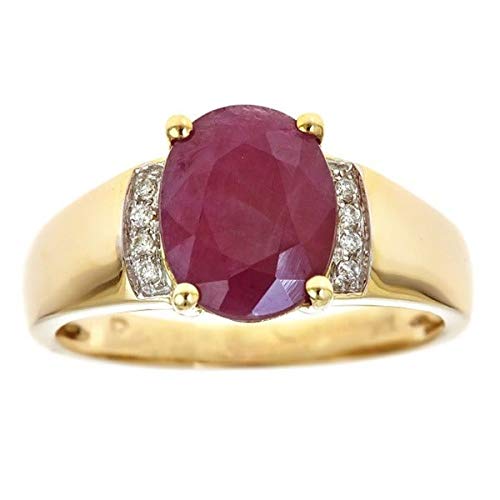 Gin & Grace 10K Yellow Gold 3Ct Genuine Opaque Ruby Ring with Diamonds for Women Holiday Gifts | Ethically, Authentically & Organically Sourced (Oval) shaped Ruby hand-crafted jewelry for her | Ruby Ring for Women Holiday Gifts