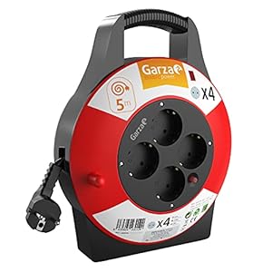 garza 430012 – enrouleur de 4 prises (pour la maison avec poignée, 5 mètres x 1,5 mm)