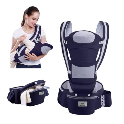 Mochila Bolsa Canguru Ergonômico Para Bebê Premium Portador Carregador de Bebê 3 Em 1 Alça Ajustável Bolsos Laterais Multifuncional Azul Marinho