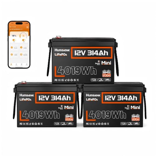 Image of HumsiENK 3 Pack 12V 314Ah (300Ah) LiFePO4 Lithium Battery with Bluetooth